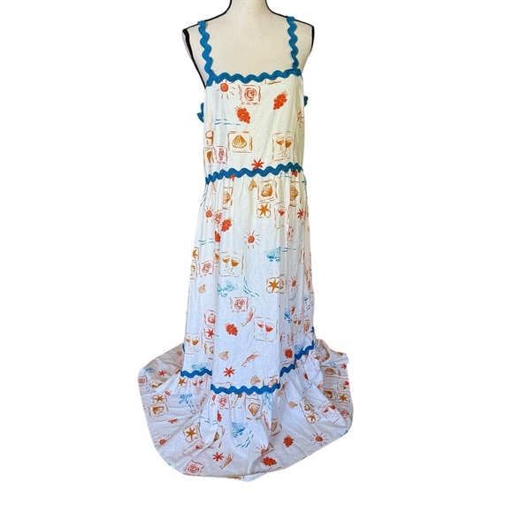 Cece Womens Sleeveless Linen Blend Tiered Maxi Sundress Nautical Beach Size XL - Picture 4 of 13